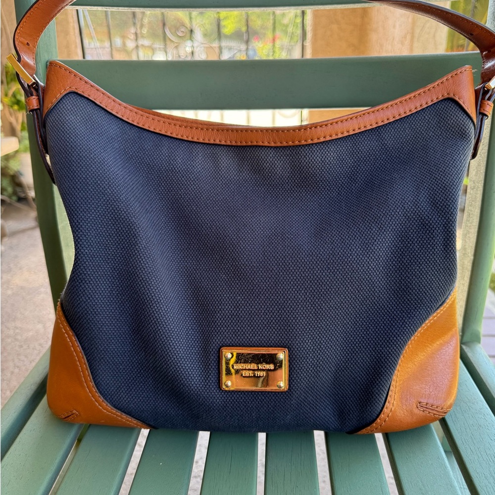 Michael Kors Blue and Brown Shoulder Bag
